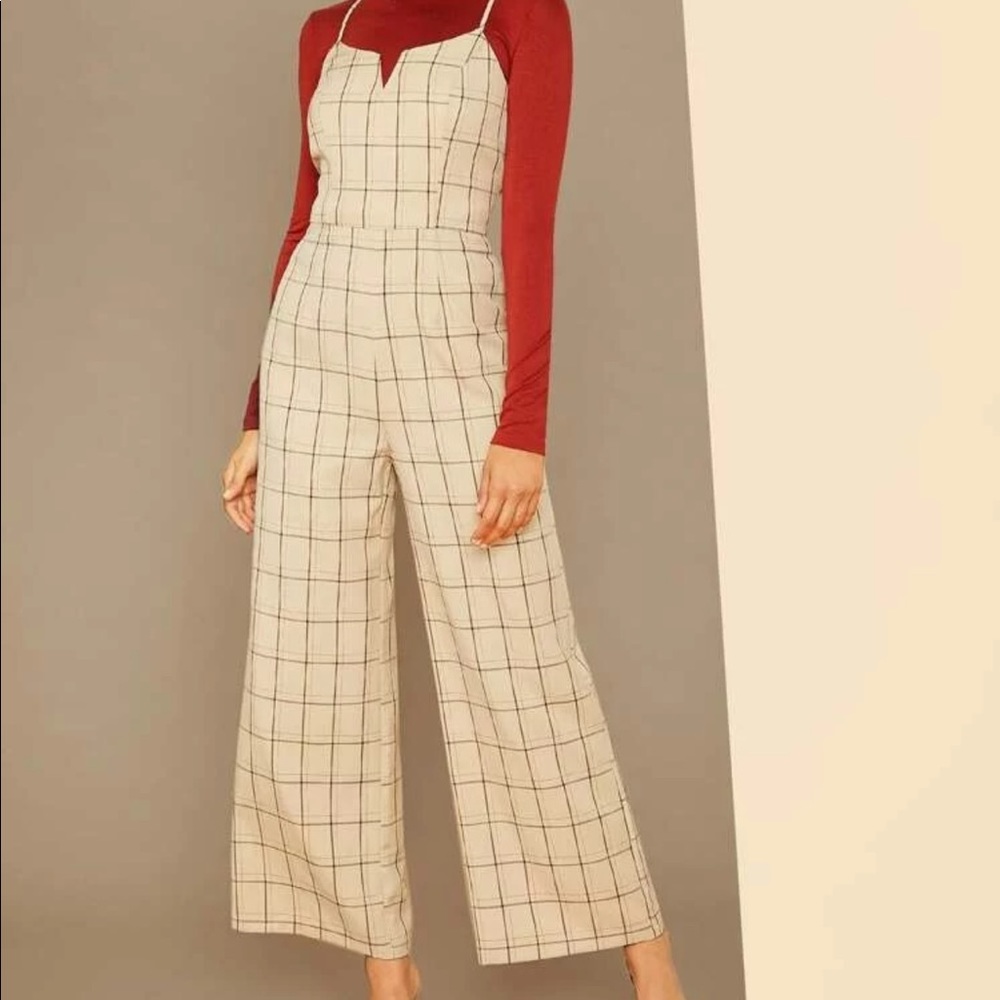 LAST ONE SALE Grid Print Wide Leg Jumpsuit - Picture 5 of 7